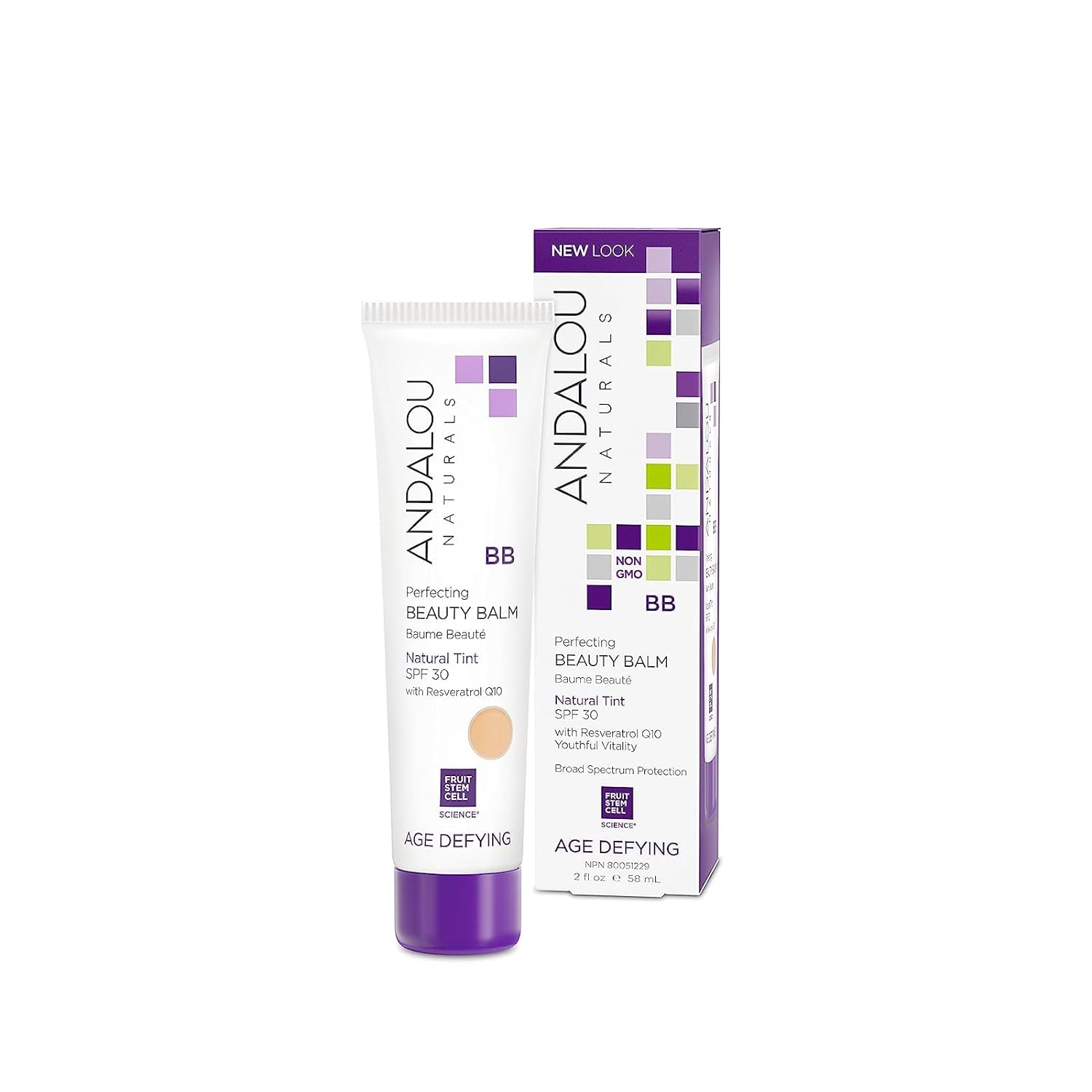 Andalou Naturals Perfecting BB Beauty Balm Natural Tinted Moisturizer with SPF 30, 2-in-1 BB Cream & Face Sunscreen with Broad Spectrum Protection, Mineral Sunscreen with Non-Nano Zinc Oxide, 2 Fl Oz
