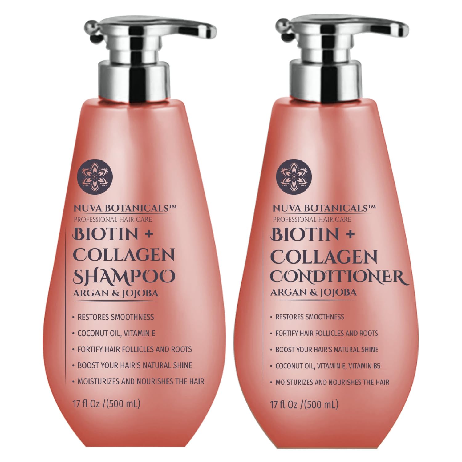 Biotin and Collagen Shampoo and Conditioner Set - Hair Growth Shampoo and Conditioner for Women with Coconut Oil - Biotin Shampoo and Conditioner for Thinning Hair with Argan and Jojoba Oil (17 Fl Oz)