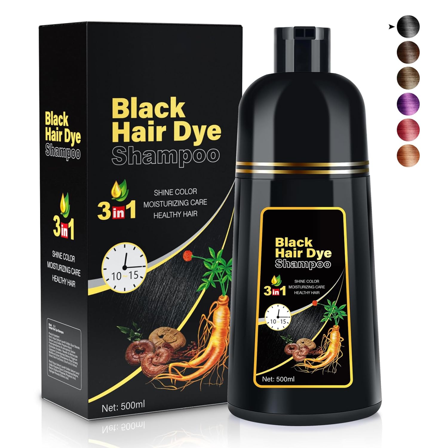 Black Hair Dye Shampoo for Gray Hair Coverage, 3 in 1 Hair Dye Shampoo Natural Herbal Black Hair Color Shampoo for Women, Champu Con Tinte Para Canas Hair Care Semi-Permanent chao canas shampoo