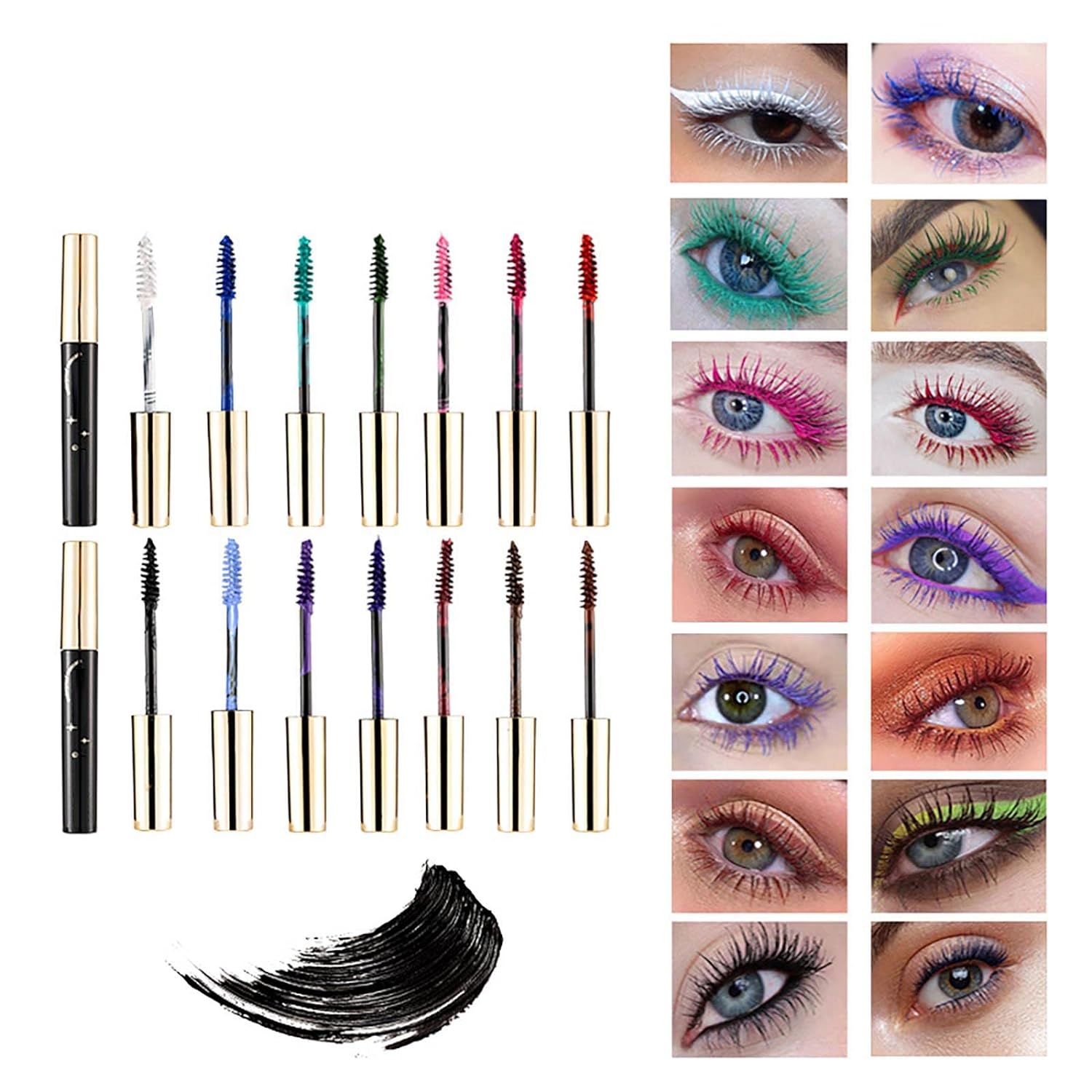 2023 New Bright Mascara Colored Mascara Makeup 14 Color Stage Performance Nightclub Makeup Eye Mascara Color Waterproof Fast Dry Eyelashes Curling Lengthening Eye Lengthening Lifting