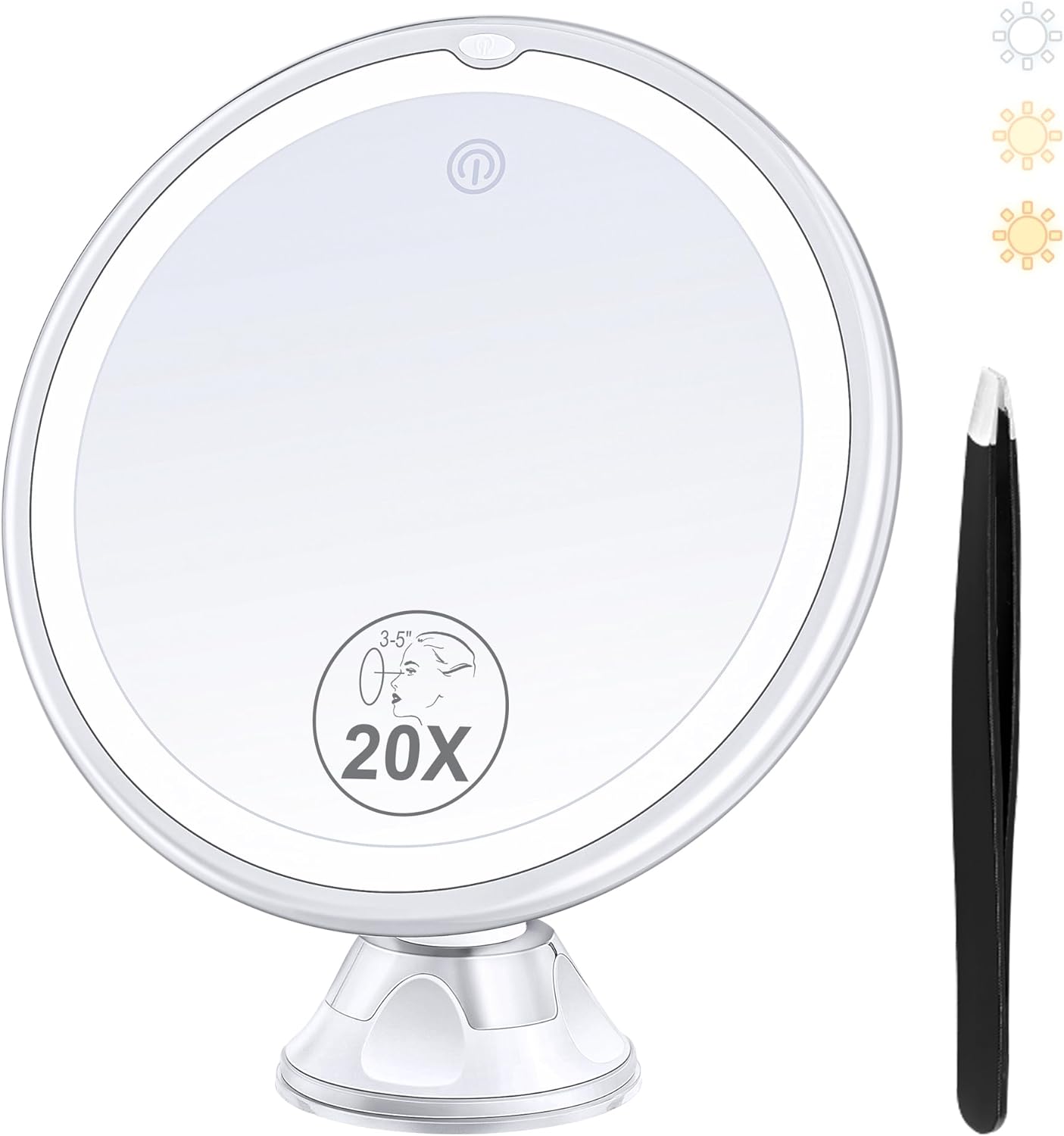 B Beauty Planet 2024 Upgraded Magnifying Mirror with Light, 20X Lighted Magnifying Mirror with Suction Cup and Tweezers, 3 Colors Vanity Mirror, 360 Rotation, Makeup Mirror with Lights 8 Inches
