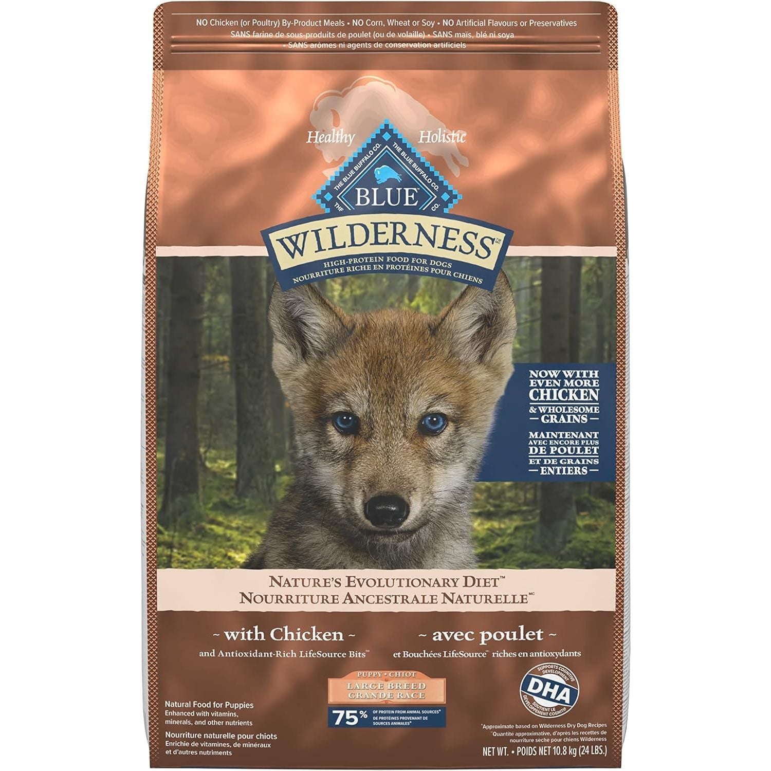 Blue Buffalo Wilderness More Meat & Wholesome Grains Natural Dry Dog Food Large Breed Puppy Chicken